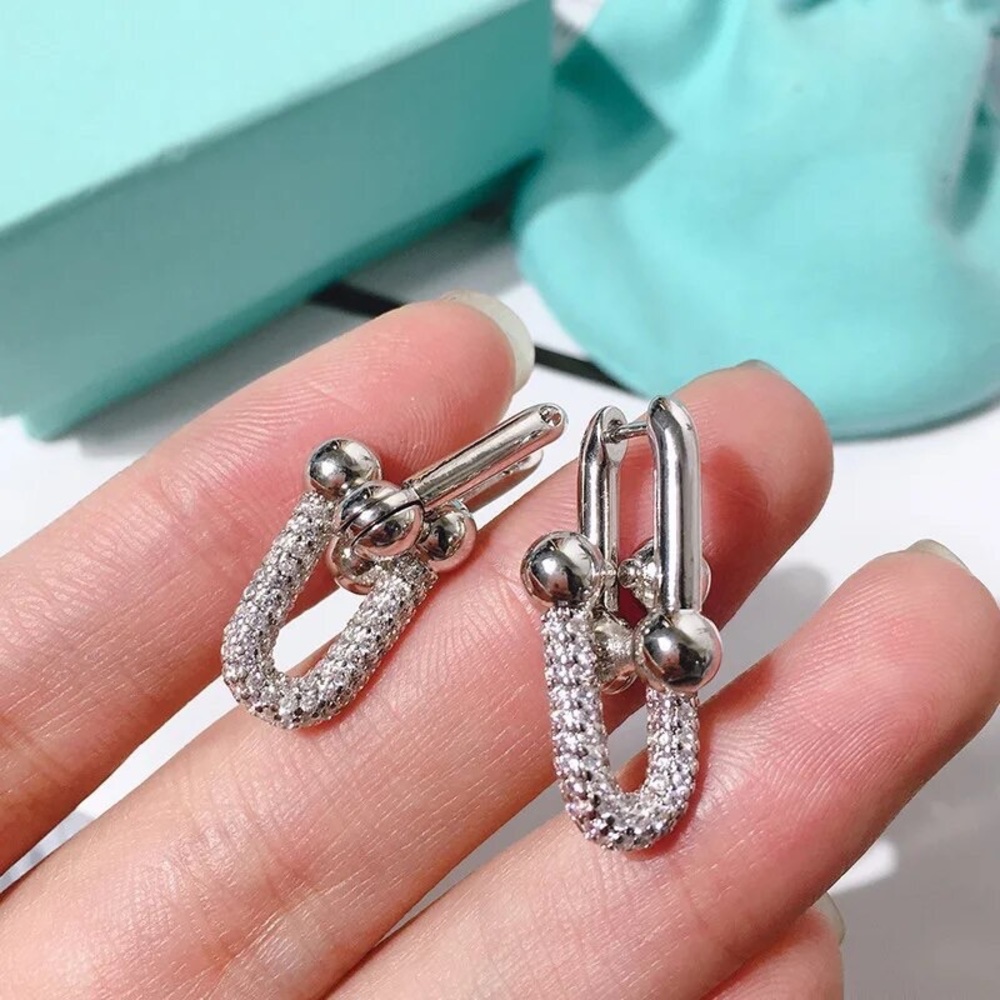 Anthro Crystal Horseshoe Mini Hinges U-Shaped 2-Dangle Drop Earrings Clear Dia - Picture 16 of 16